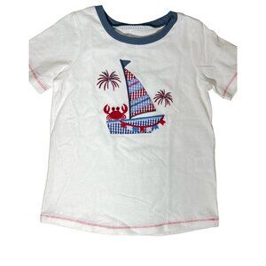 Mud Pie 4T/5T shirt sailboat fireworks USA  July 4 appliqué gingham embroidery